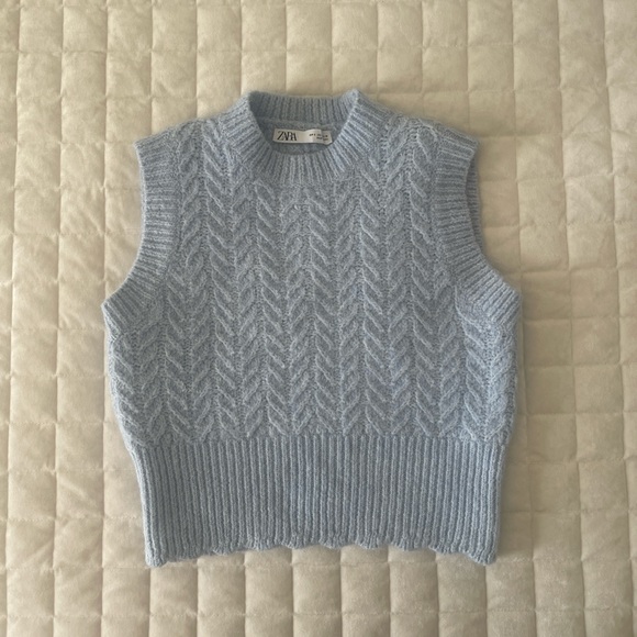 Zara Sweaters - Zara Light Blue Cable Knit Sleeveless Sweater